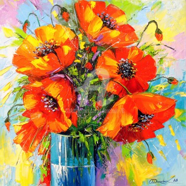 Painting titled "A  bouquet  of  pop…" by Olha, Original Artwork, Oil