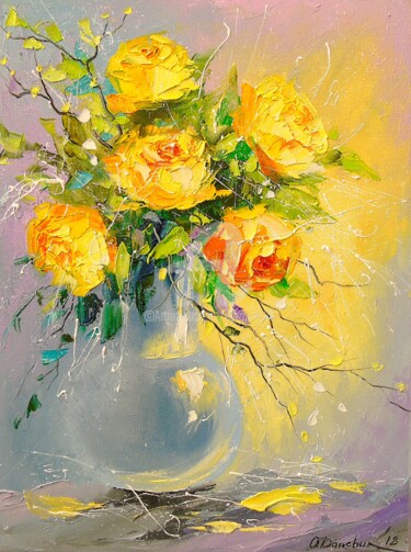Painting titled "A bouquet of yellow…" by Olha, Original Artwork, Oil