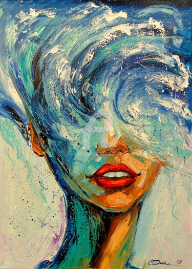 Painting titled "Girl Wave" by Olha, Original Artwork, Oil