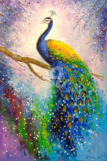 Painting titled "A magnificent peaco…" by Olha, Original Artwork, Oil