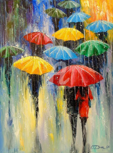 Painting titled "Rain" by Olha, Original Artwork, Oil