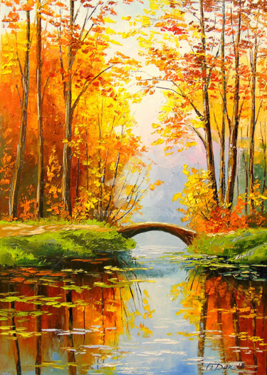 Painting titled "Bridge in the autum…" by Olha, Original Artwork, Oil