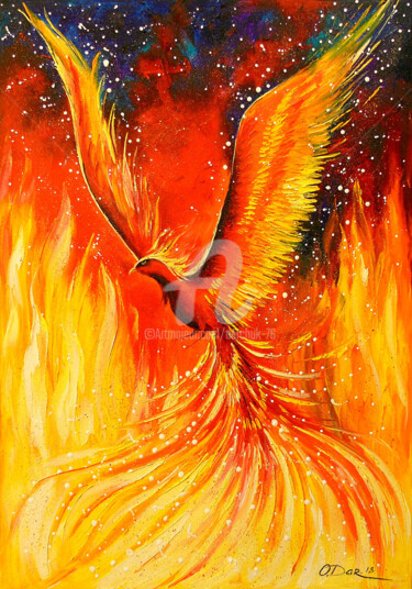 Painting titled "Phoenix" by Olha, Original Artwork, Oil