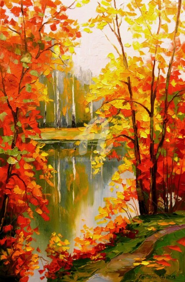 Painting titled "Golden autumn" by Olha, Original Artwork, Oil