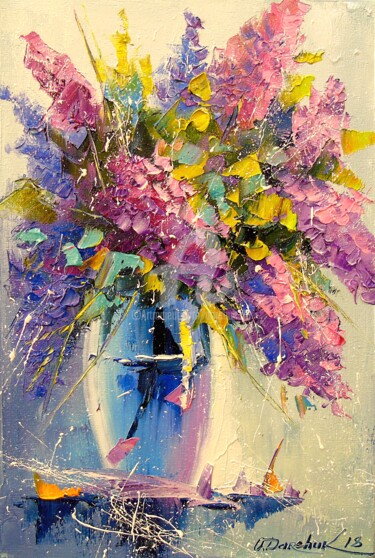 Painting titled "A bouquet of lilac" by Olha, Original Artwork, Oil