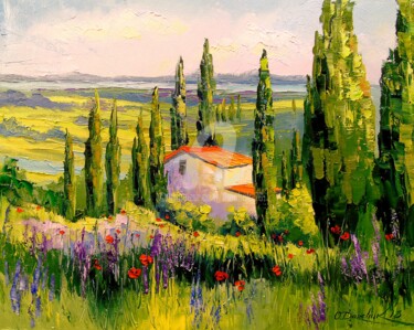 Schilderij getiteld "House in Provence" door Olha, Origineel Kunstwerk, Olie