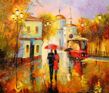 Malerei mit dem Titel "Autumn rain in the…" von Olha, Original-Kunstwerk, Öl
