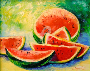 Painting titled "Watermelon" by Olha, Original Artwork, Oil