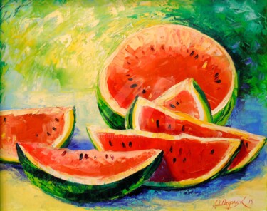 Painting titled "Watermelon" by Olha, Original Artwork, Oil