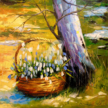 Painting titled "The basket with sno…" by Olha, Original Artwork, Oil