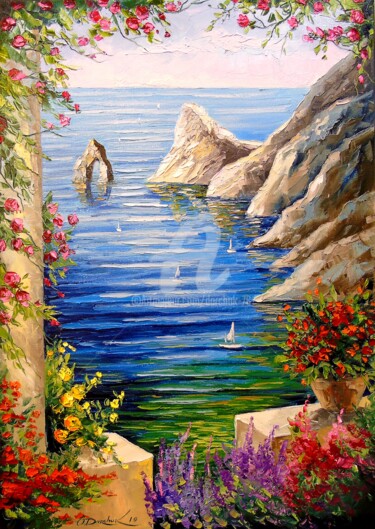 Pintura titulada "View  of  the  rocks" por Olha, Obra de arte original, Oleo