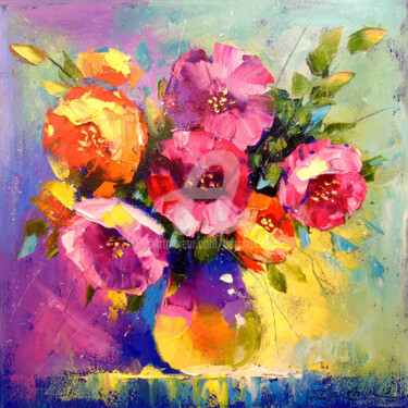 Картина под названием "A bouquet of spring…" - Olha, Подлинное произведение искусства, Масло