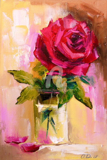 Painting titled "Fresh rose" by Olha, Original Artwork, Oil