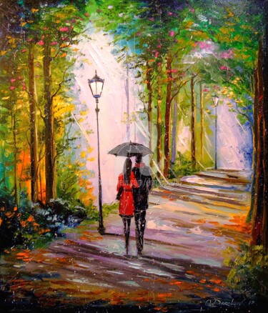 Painting titled "Rain and sun in the…" by Olha, Original Artwork, Oil