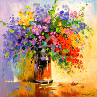 Painting titled "Bouquet of wildflow…" by Olha, Original Artwork, Oil