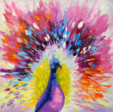 Painting titled "Peacock" by Olha, Original Artwork, Oil