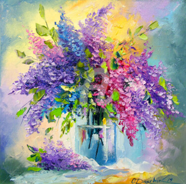 Painting titled "Bouquet of lilac" by Olha, Original Artwork, Oil