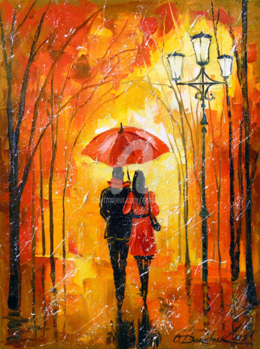 Painting titled "Romance in the Park" by Olha, Original Artwork, Oil