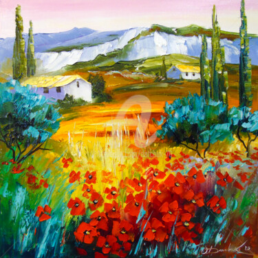 Painting titled "Summer in the mount…" by Olha, Original Artwork, Oil