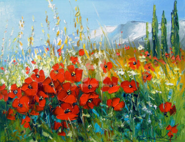 Painting titled "Summer poppies" by Olha, Original Artwork, Oil