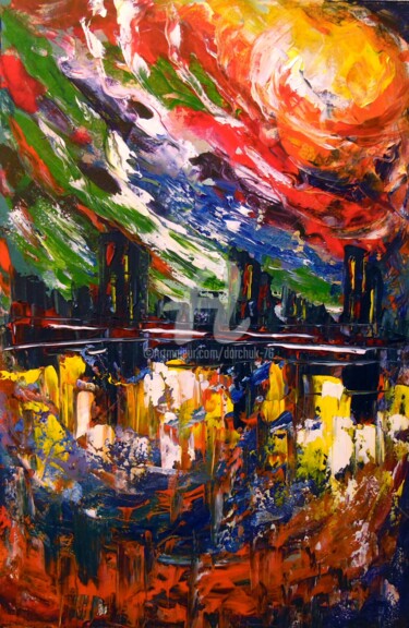 Painting titled "Bright storm over t…" by Olha, Original Artwork, Acrylic