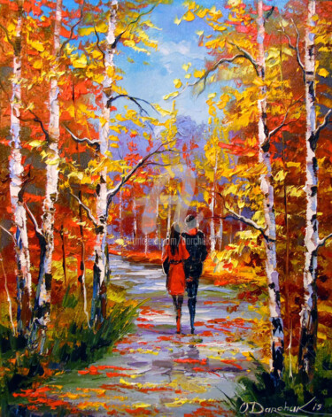 Painting titled "Autumn walk" by Olha, Original Artwork, Oil
