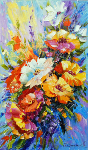 Schilderij getiteld "Summer flowers" door Olha, Origineel Kunstwerk, Olie