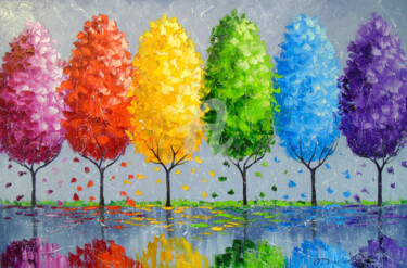 Картина под названием "Each tree is indivi…" - Olha, Подлинное произведение искусства, Масло