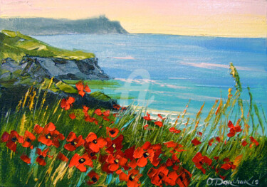 Painting titled "Flowers by the sea" by Olha, Original Artwork, Oil