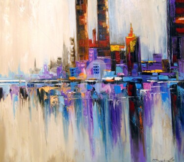Painting titled "City Tetris" by Olha, Original Artwork, Oil