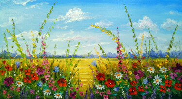 Malerei mit dem Titel "Flowers in the field" von Olha, Original-Kunstwerk, Öl
