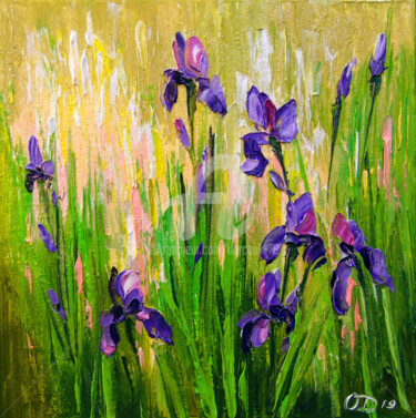 Painting titled "Irises" by Olha, Original Artwork, Oil