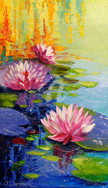 Peinture intitulée "Pond and Lily" par Olha, Œuvre d'art originale, Huile