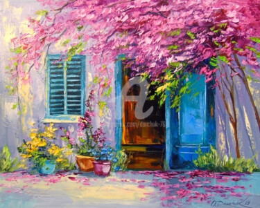 Painting titled "Blooming courtyard" by Olha, Original Artwork, Oil