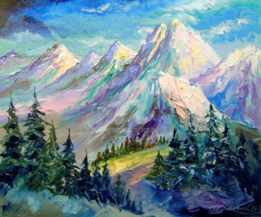 Картина под названием "Snowy mountains" - Olha, Подлинное произведение искусства, Масло