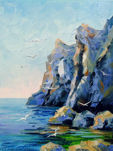 Painting titled "Rocky shore" by Olha, Original Artwork, Oil