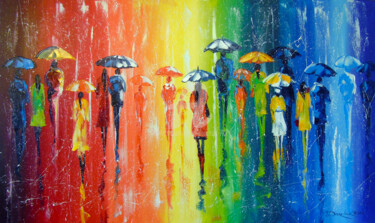 Painting titled "Bright rain" by Olha, Original Artwork, Oil