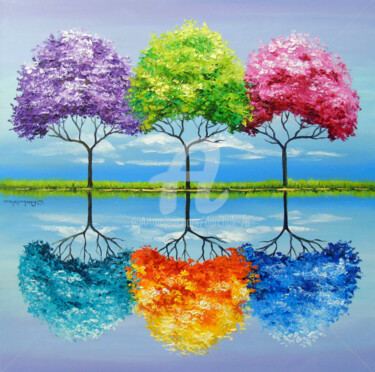 Painting titled "Each tree has its o…" by Olha, Original Artwork, Oil