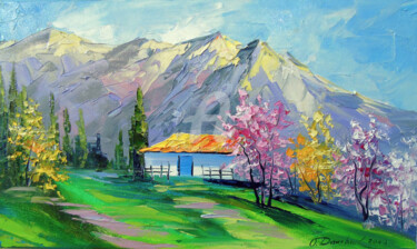 Painting titled "Spring in the mount…" by Olha, Original Artwork, Oil