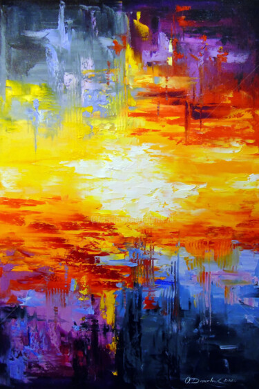 Painting titled "Sunset in the metro…" by Olha, Original Artwork, Oil
