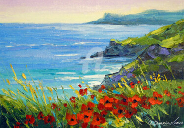 Painting titled "Flowers  by  the  s…" by Olha, Original Artwork, Oil