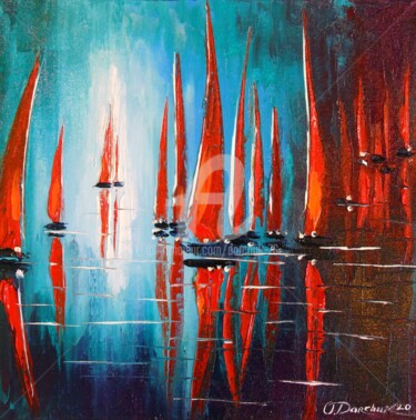 Картина под названием "Sailboats on the ro…" - Olha, Подлинное произведение искусства, Масло