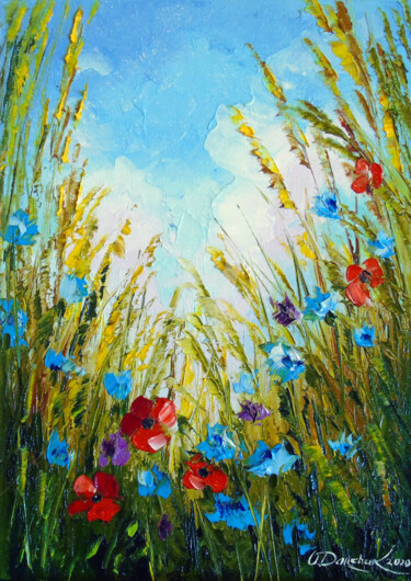 Painting titled "Summer flowers in t…" by Olha, Original Artwork, Oil