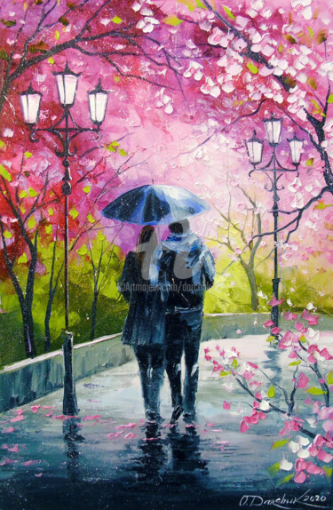 Painting titled "Spring walk in the…" by Olha, Original Artwork, Oil