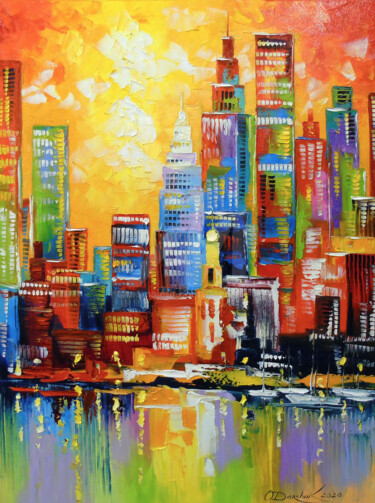 Painting titled "Bright new York city" by Olha, Original Artwork, Oil