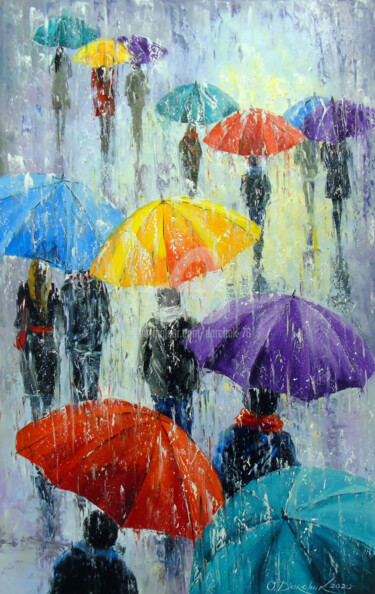 Painting titled "Bright  rain  outsi…" by Olha, Original Artwork, Oil
