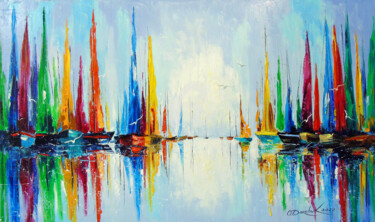 Painting titled "Bright sails at the…" by Olha, Original Artwork, Oil