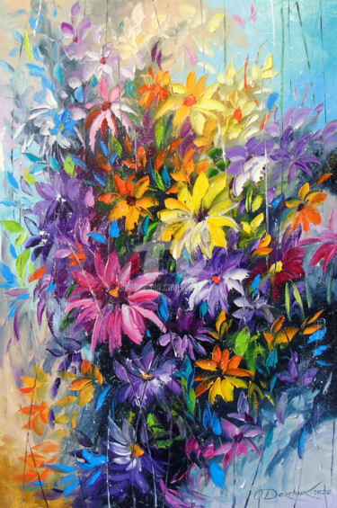 Painting titled "Bright dance of flo…" by Olha, Original Artwork, Oil