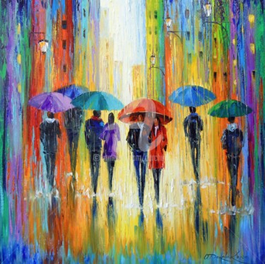 Painting titled "Melange rain" by Olha, Original Artwork, Oil