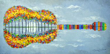 Happy guitar Painting titled "Happy guitar" by Olha, Original Art, Oil